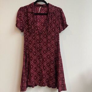 Free People Womens Mini Dress Button Down Puff Short Sleeve Red Size 0